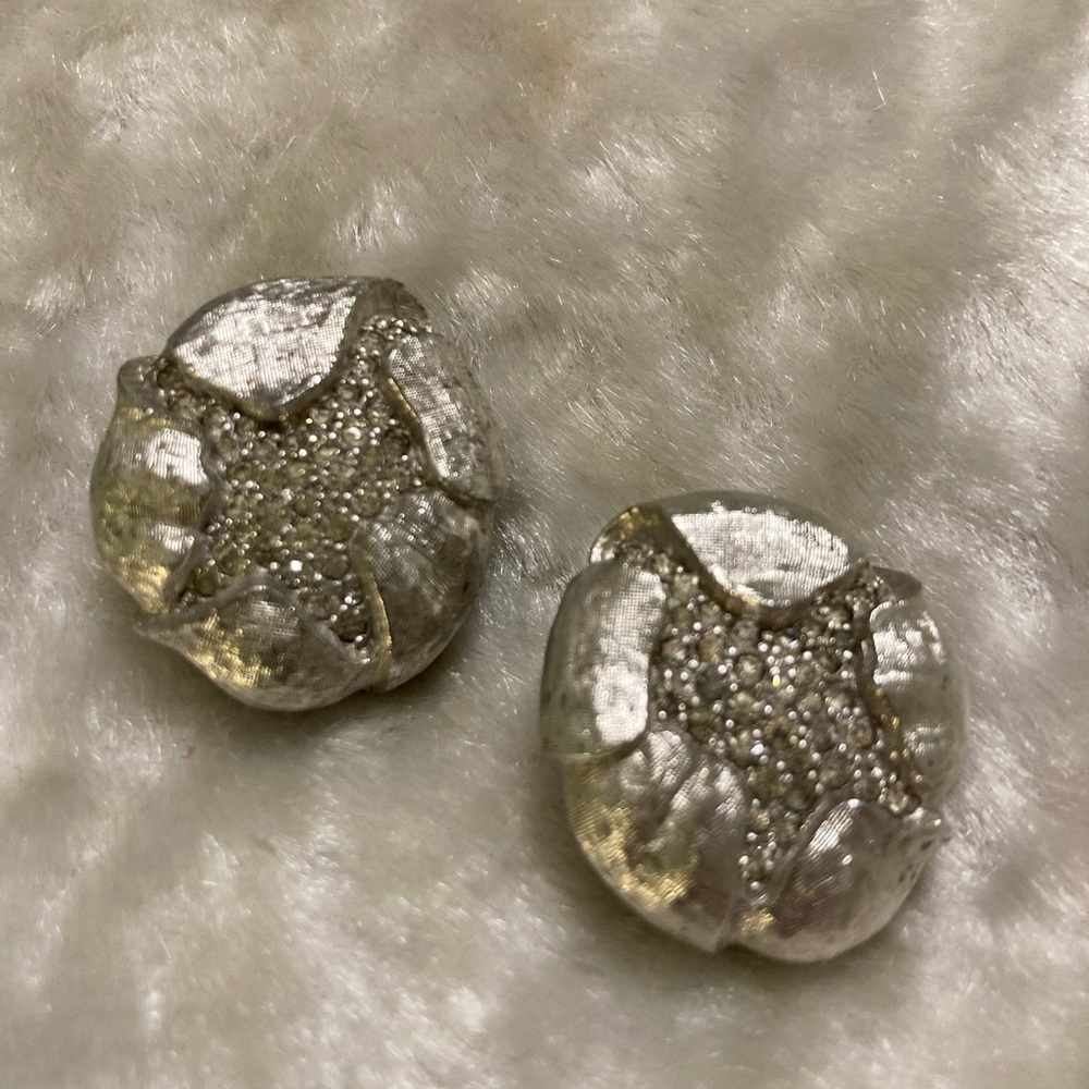 VTG Rare JOMAZ Clip Pave Silver Rhinestone Earrings